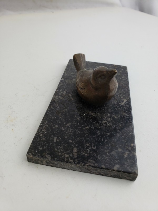 Nice 1990s granite / metal bird figurine, M.P.G. Belgium