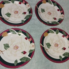 Tienshan Magnolia Vintage 4pc 8" Floral Salad Plate Set.  New. 