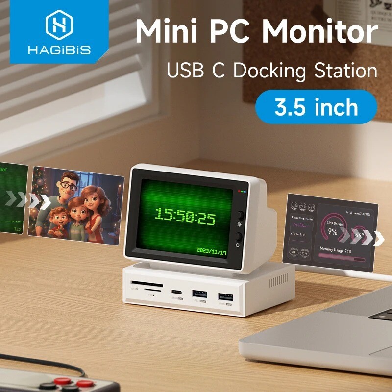 Hagibis Mini Monitor USB-C Docking Station 3.5'' IPS Screen For