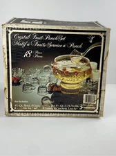 NOS Vtg Jeannette Glass Crystal Fruit 8 1/2 Qt. Punch Bowl 18 Piece Set 2417-18