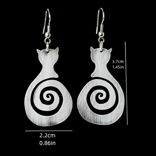 Whirlpool Tail On Silvery Cat, Dangling Earrings, Zinc Alloy - Picture 6 of 7