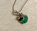 925 Sterling Silver Two Frogs holding Malachite Moving Sphere Pendant Necklace — photo 2