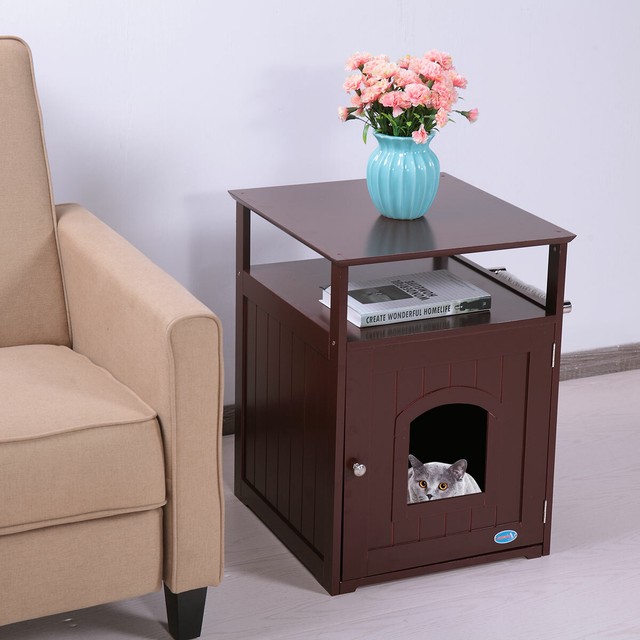 Cat Litter Box Enclosure Hidden End Table Nightstand Pet House Kitty Washroom