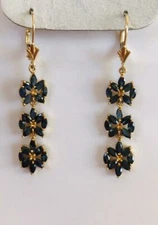 2Ct Marquise Lab Created Sapphire Cluster Dangle Earring 14k Yellow Gold Plated