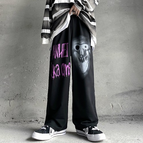 Men Loose Skull Print Pants Trousers 