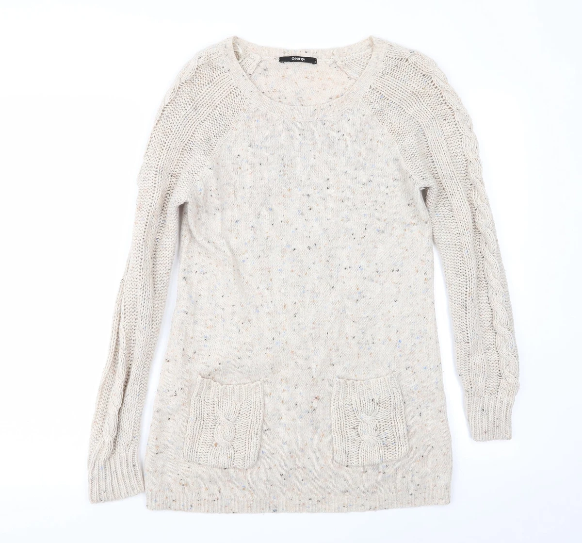 Asda George Womens Beige Acrylic Jumper Dress Size 8 Crew Neck eBay