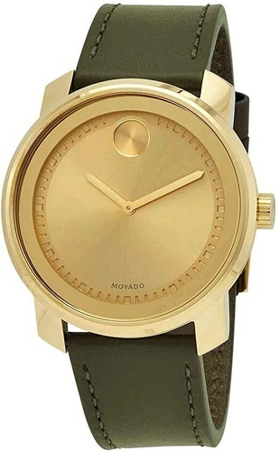 Brand New Men!s Movado Bold 3600674 Gold Dial Green Leather Watch