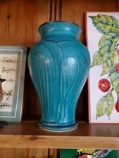 Pewabic Pottery Matte Teal Green Glaze Vase Signed 110 Arts&Crafts Modern 8 1/2"