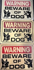 Lot of 3 WARNING BEWARE OF DOG 10" x 14" Aluminum Warning Signs Preholes