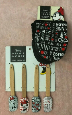 Disney Minnie Mouse Kitchen Spatula Set (4)  and Oversized Mini Mitts (2)  NEW