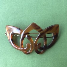 Vintage Faux Tortoise Shell Barrette Scrolling Design-Unmarked, Good Condition