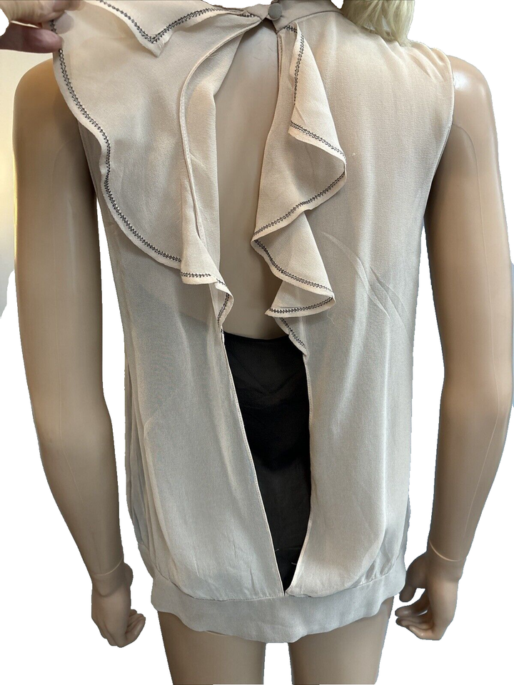 KAREN MILLEN Silk Nude & Black Sleeveless Ruffle Front Blouse Top Size 10 B36" | eBay