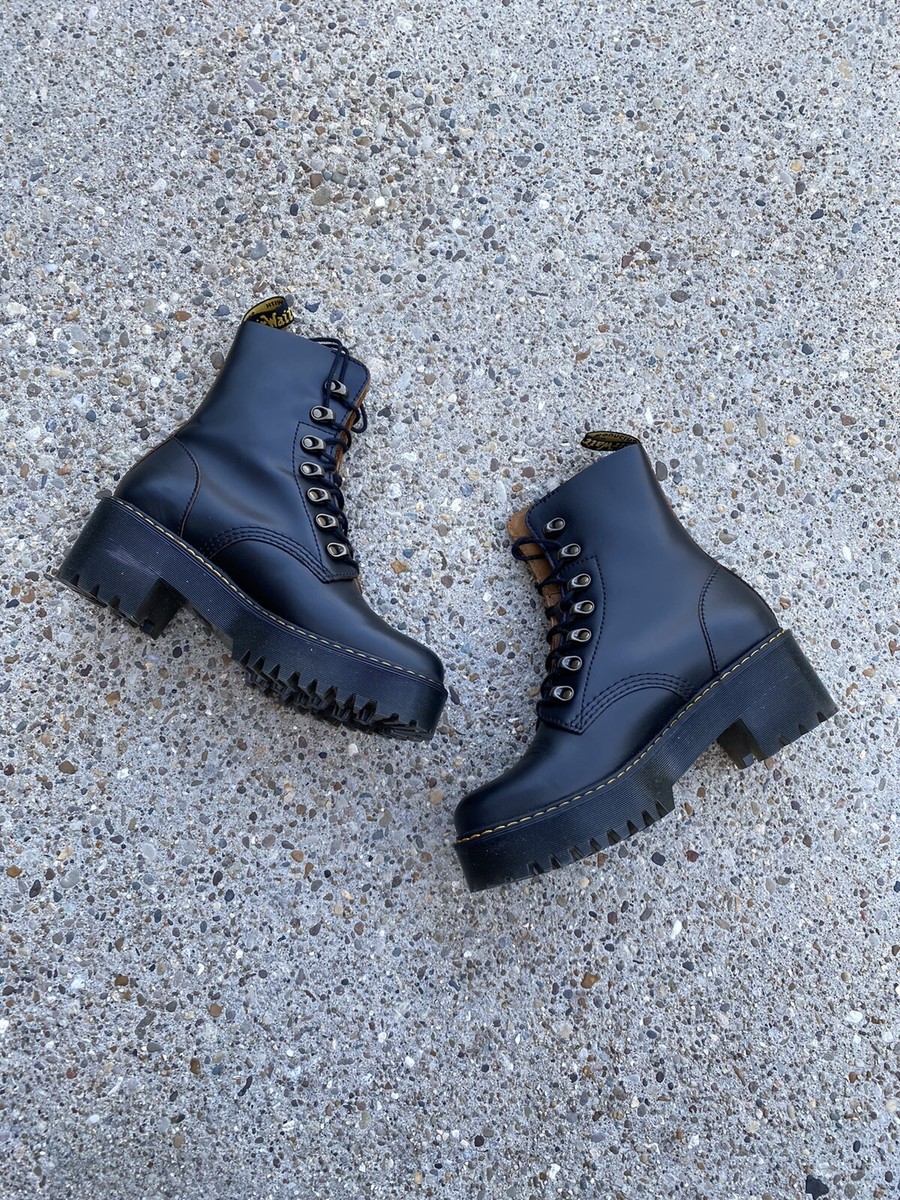 Dr Martens Leona 7 Hook Boots Black Vintage Smooth Size 8