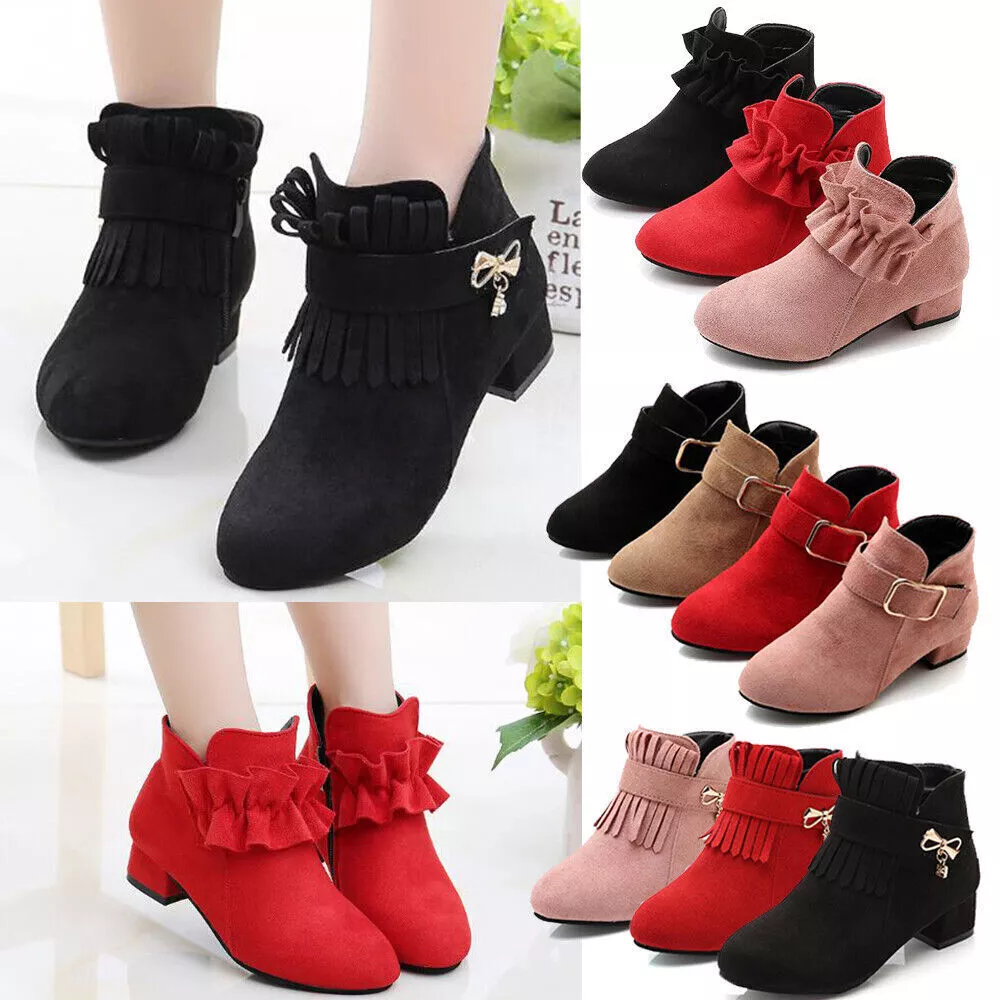 Fashion Girls Princess Ankle boots Children Kids High Heels Shoes Party Wedding