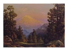 Art Print Lithograph Mountain Forest Scene 1940s Vintage Calendar Litho Picture