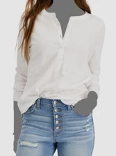 $39 Style & Co Women's White Button-Front Henley T-Shirt Top Petite Size PM
