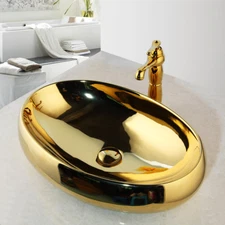 Bathroom Made Ceramic Gold Glaze Porcelain Art Bathroom Sink Faucet Basin Set