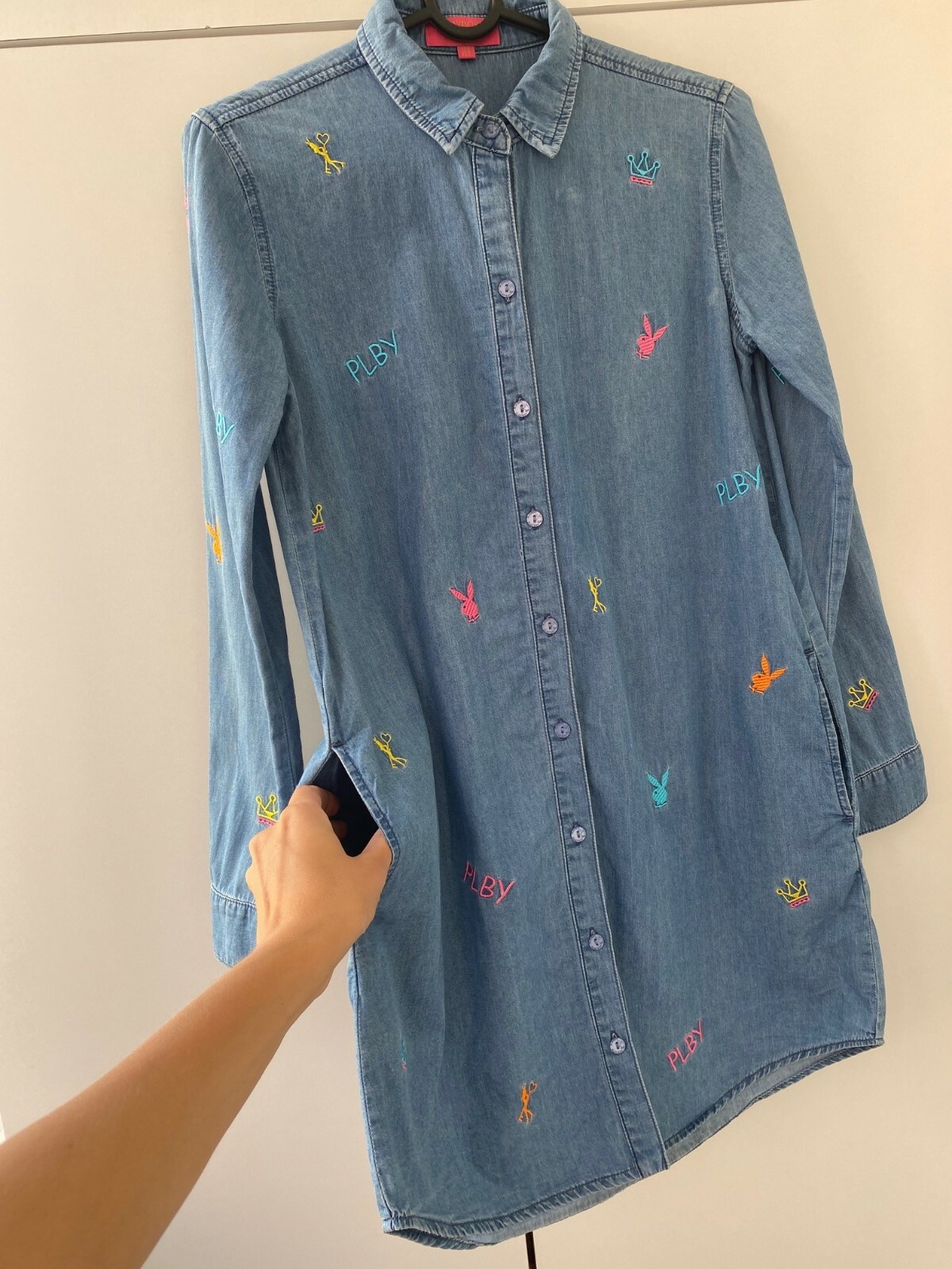 PlayBoy Blue Denim Shirt Dress Button 