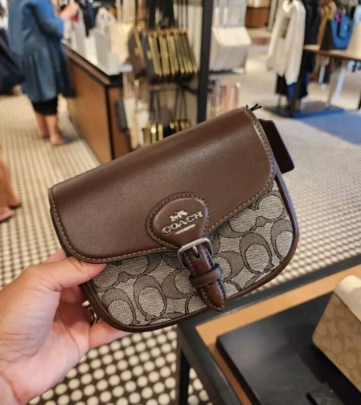 NWT Coach CU982 Amelia Small Saddle Bag Purse Signature Jacquard