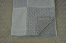 RN 119741 Patchwork Squares Baby Blanket Gray White Minky Dot Plush Sherpa Lovey