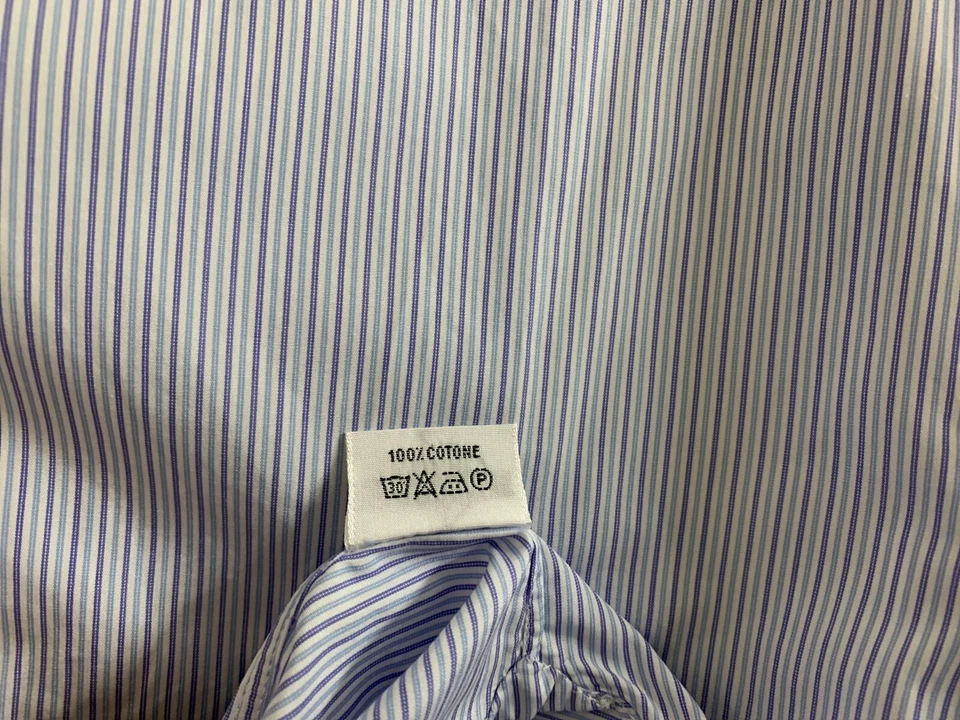 Men’s Cesare Attolini Dress Shirt 42 Regular Purple And Light Blue Striped - Image 4 of 4