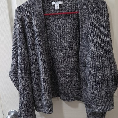 Cara Santana x Nine West Women s Gray Marled Knit Button Cardigan Sweater M