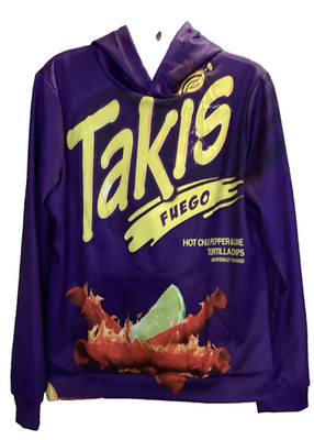 Purple Junk Food Unisex Takis Fuego 3D printed hoodie. Youth Size XL Colorful
