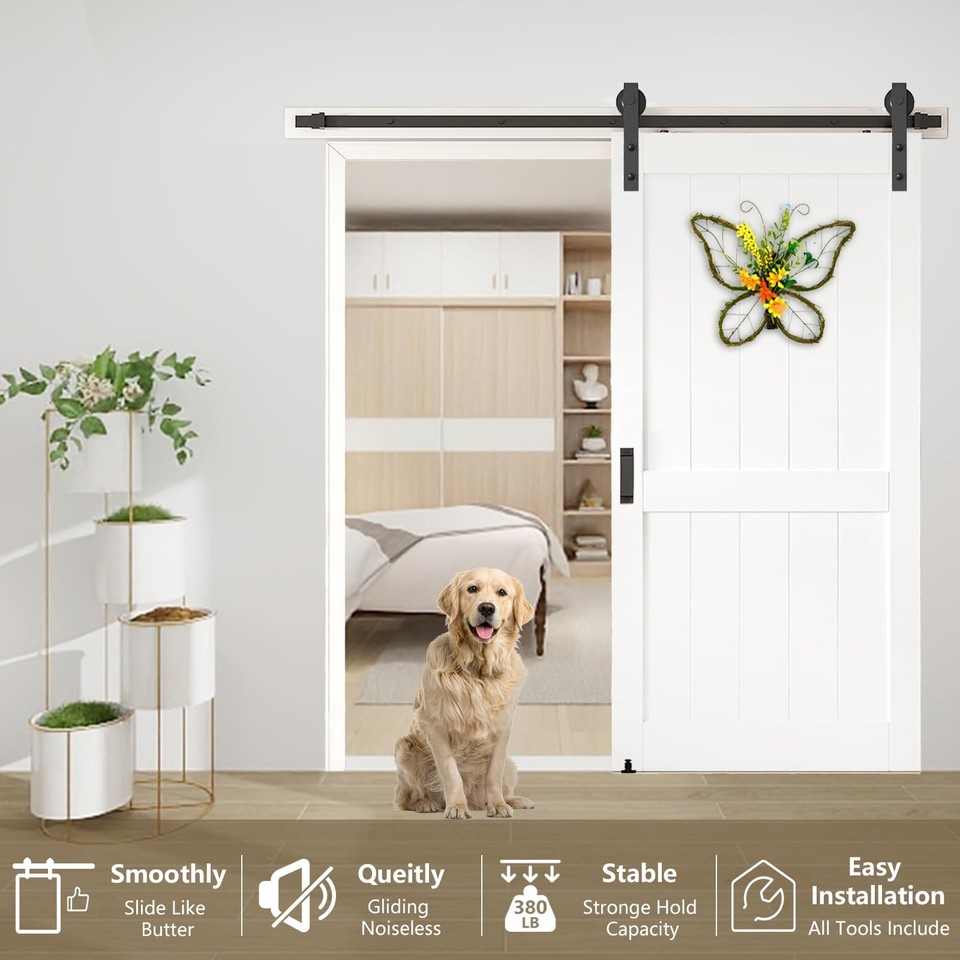 Barn Door Hardware Kit 6.6FT Heavy Duty Sliding Door Track Kit with ...