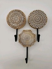 3 World Market Coat/Hat Hooks Wood Circular Shape