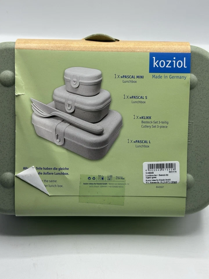 Juego de lonchera Koziol + juego de cubiertos Pascal Ready, lata de pan, Nature Leaf Green Foto 4 de 4