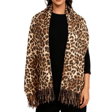 Womens Leopard Print Shawl Scarf Soft Long Double-sided Style Tassels Warm Sh...