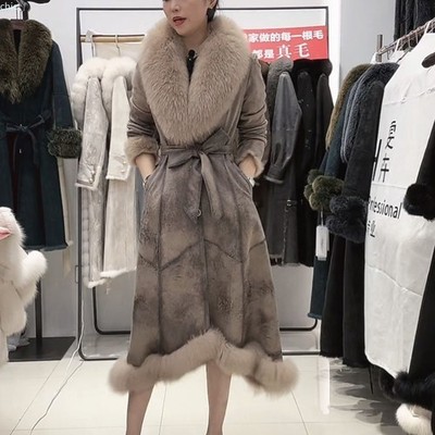 2026 New Fur Coat Womens Luxury Knee Length Rabbit Fur Collar Fox