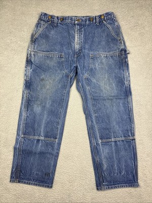 Vintage Carhartt B07 DNM Mens 42x30  Blue Denim Double Knee Pants