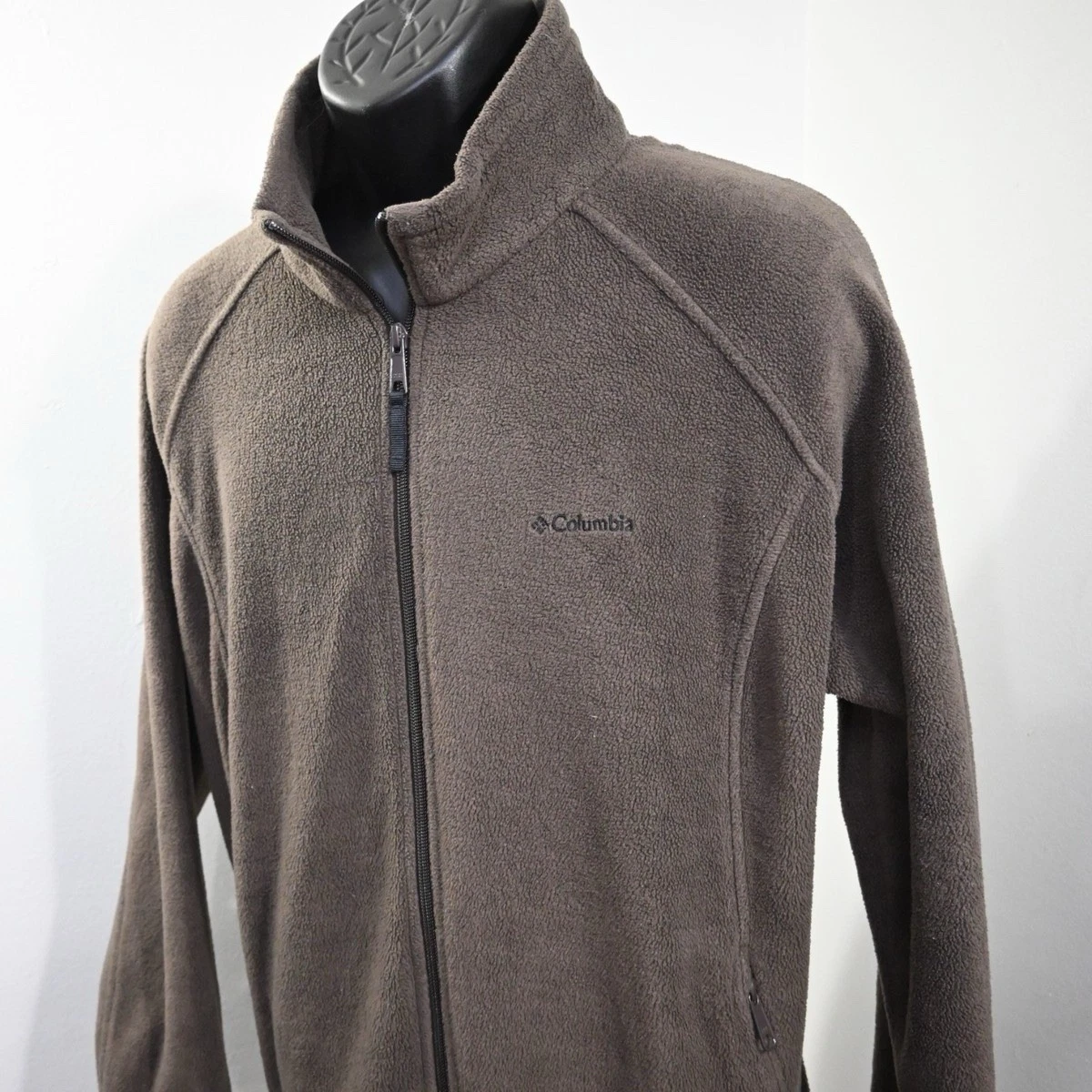 Columbia Brown Full Zip Mid-Length Fleece Jacket Men Solid Casual