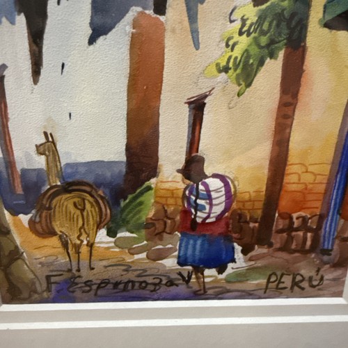 Letrero enmarcado acuarela vintage pintado a mano del artista Félix Espinoza V Perú - Imagen 3 de 5