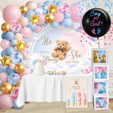 Gender Reveal Decorations Pink Blue Balloon Arch Garland Kit Teddy Bear Backdrop