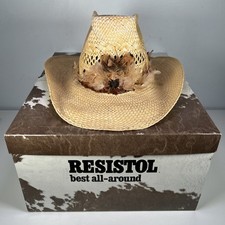 Vintage 80s Resistol Stagecoach Self Conforming Straw Cowboy Hat 7 Feather Band