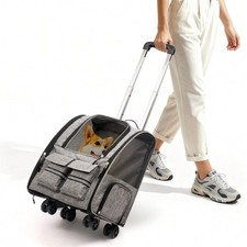 Rolling Pet Carrier Backpack with Removable Wheels Luxury Travel Bag for Dog Cat