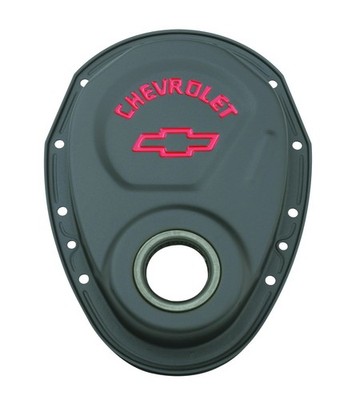 Proform Timing Cover 141-753; GM Performance Bowtie Black Steel for Chevy SBC