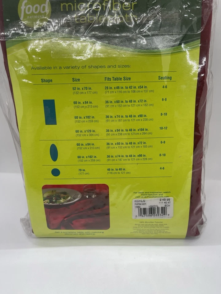 Food Network Easy Care Microfiber Red Oval 60 In.x 102in. Table Cloth Cover - Image 4 of 4