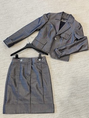 MACHKA Women's Gray Herringbone Skirt Suit 2-Piece Lined Size 36.