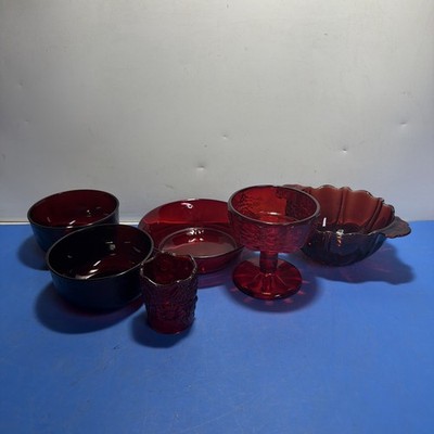 Vintage Ruby Red Glass Mixed Lot 6 Pc Arcoroc Anchor Hocking Westmoreland