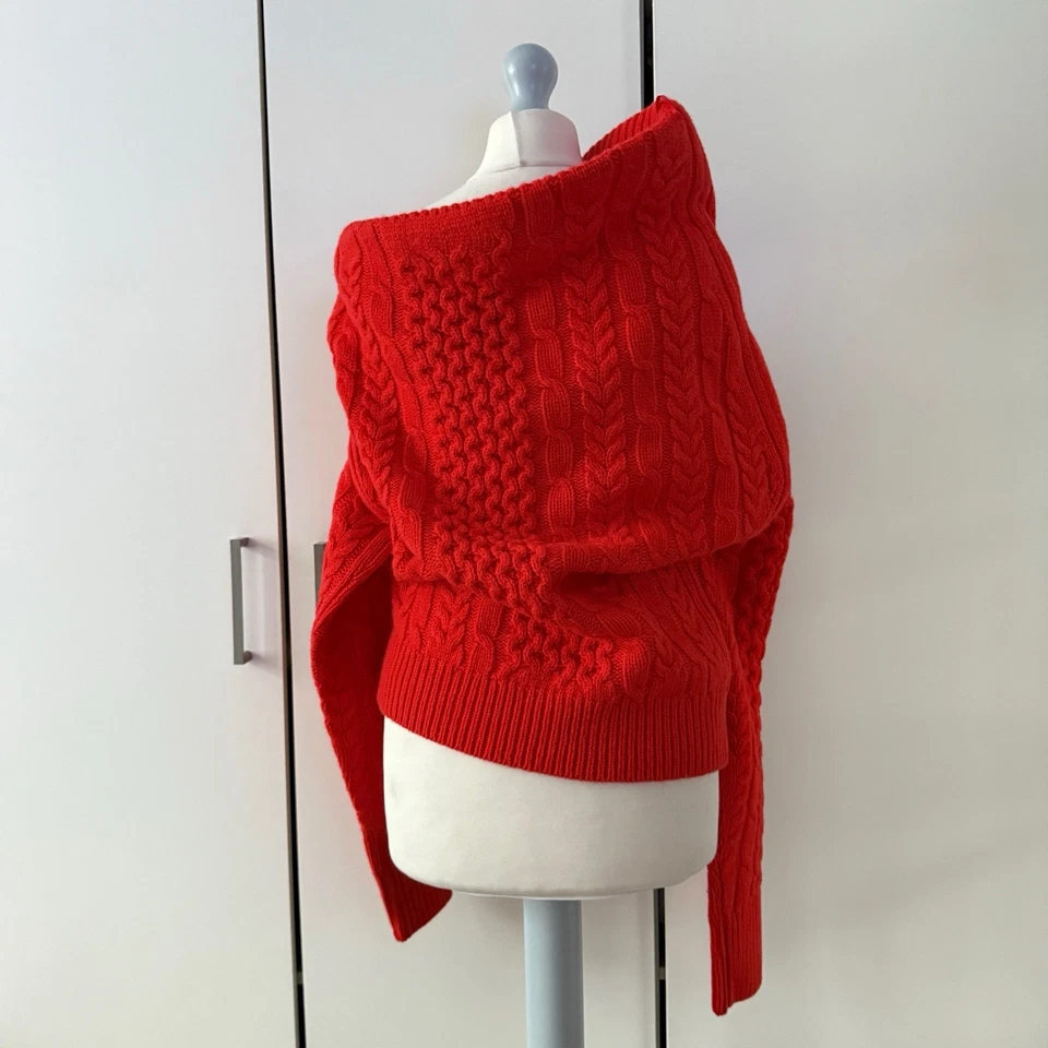 John Lewis A.W.A.K.E. Mode Asymmetric Cable Knit Wool Rich Jumper Red 8 RRP £149 - Image 4 of 4
