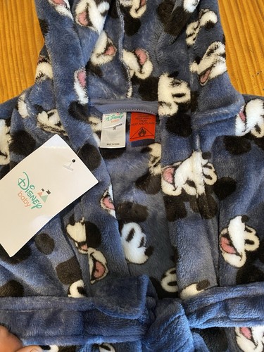 Disney Baby Blue/Grey Velour Mickey Mouse Dressing Gown- Size 3-6 Mths 00 - BNWT - Picture 2 of 7