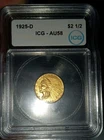 1925-D Indian Head Quarter Eagle Gold $2.5 AU 58 ICG
