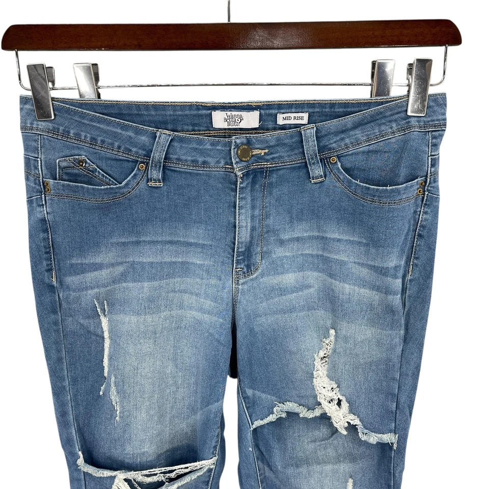 YMI Wanna Betta Butt Jeans Women Size 16 Blue Mid Rise Distressed Skinny Ankle - Image 3 of 4