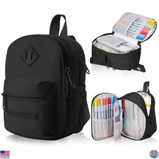 Spacious Black Mini Backpack Pencil Case - High-Capacity Storage & Marker Holder