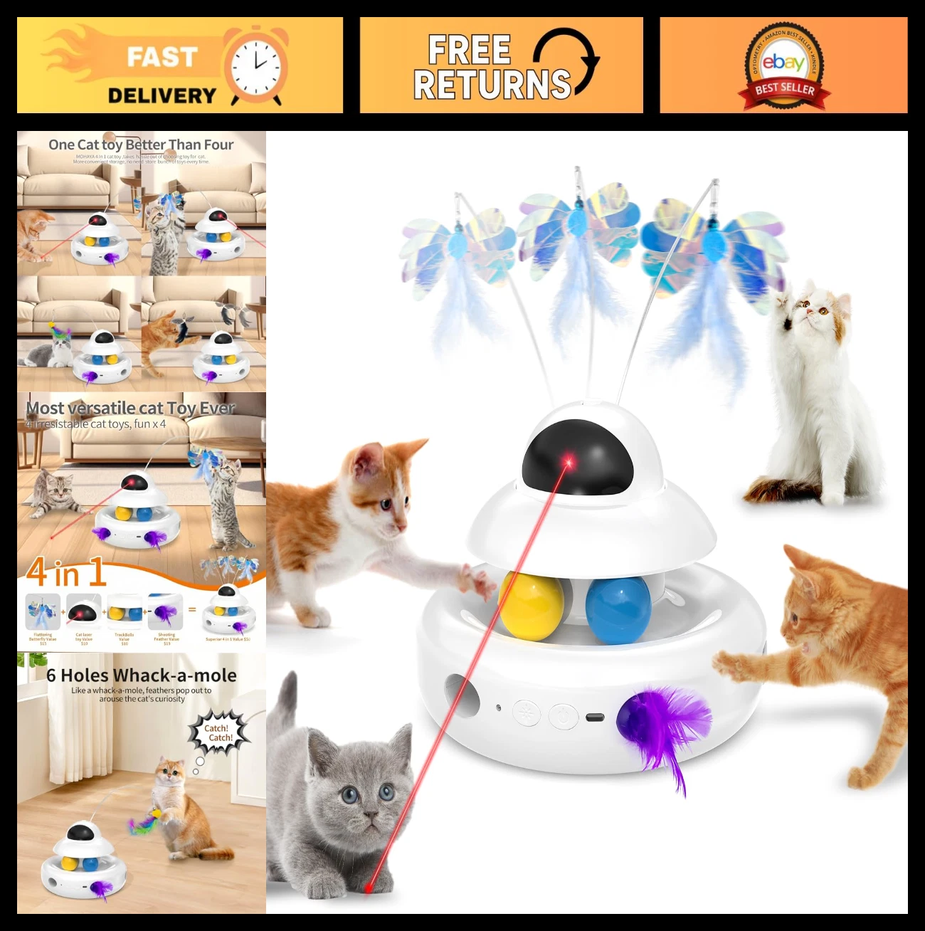 4-in-1 Interactive Cat Toy - Automatic Laser, Fluttering Butterfly & Moving Feat
Opens in a new wind