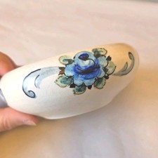 Vintage Axe Vale Pottery Devon Triket Bowl Round Dish Hand Painted Blue Flowers