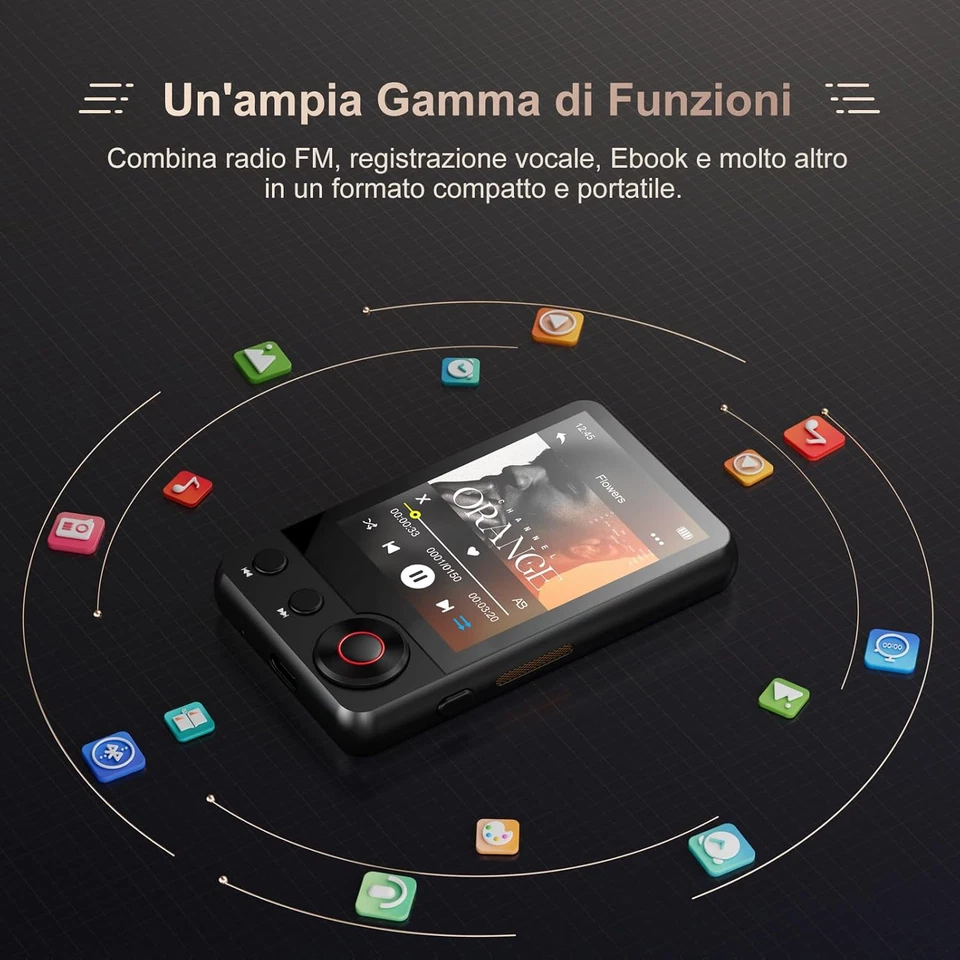 Lettore MP3 Bluetooth 5.3, 128 GB Di Memoria, Touchscreen Da 2,4 Pollici, Radio  - Immagine 3 di 4